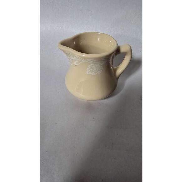 Vintage Mayer China Mayan Ware Creamer Pitcher Beige Embossed Floral Ceramic - Picture 1 of 7